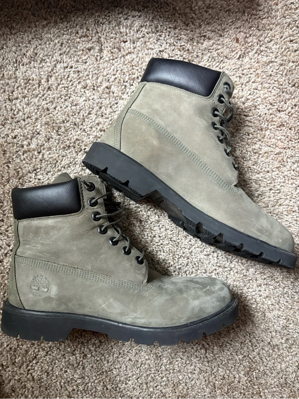 Timberland Men's Olive Suede Lace-Up Work Boots with Black Collar Size 9